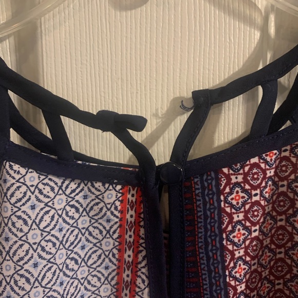 Monteau Top Womens Large Blue red Navy Boho Striped Pullover Blouse - Picture 5 of 9